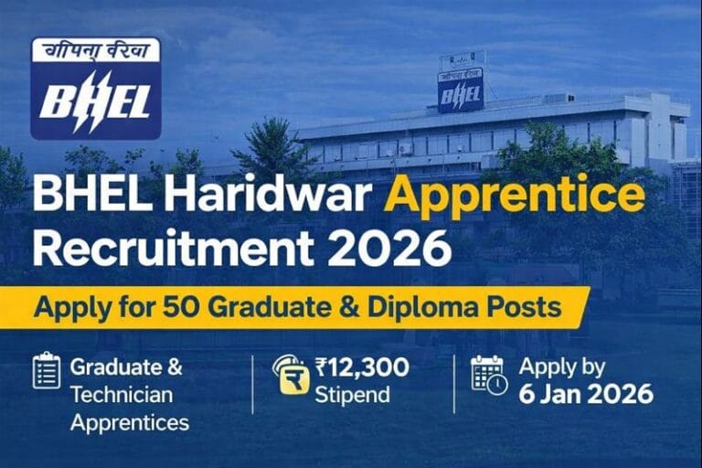 BHEL Haridwar Apprentice Recruitment 2026 banner showing 50 Graduate and Diploma apprentice vacancies