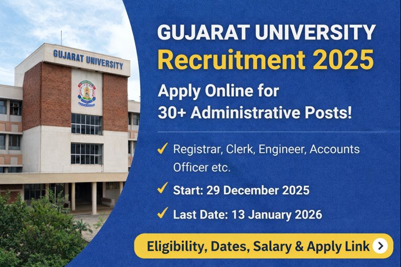 Gujarat University Recruitment 2025 – Apply online for administrative posts, eligibility, important dates and selection details.