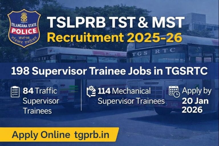 TSLPRB TST & MST Recruitment 2025–26: Apply for 198 Supervisor Trainee Posts in TGSRTC