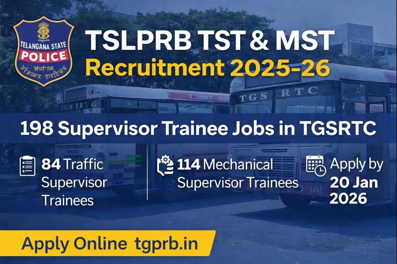 TSLPRB TST & MST Recruitment 2025–26: Apply for 198 Supervisor Trainee Posts in TGSRTC