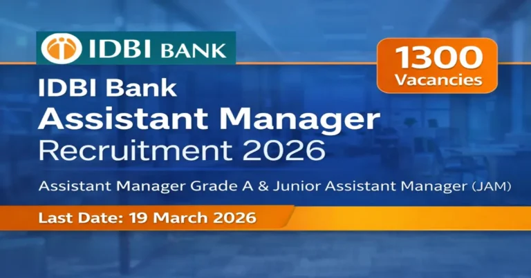 IDBI Bank Assistant Manager Recruitment 2026 notification for 1300 vacancies