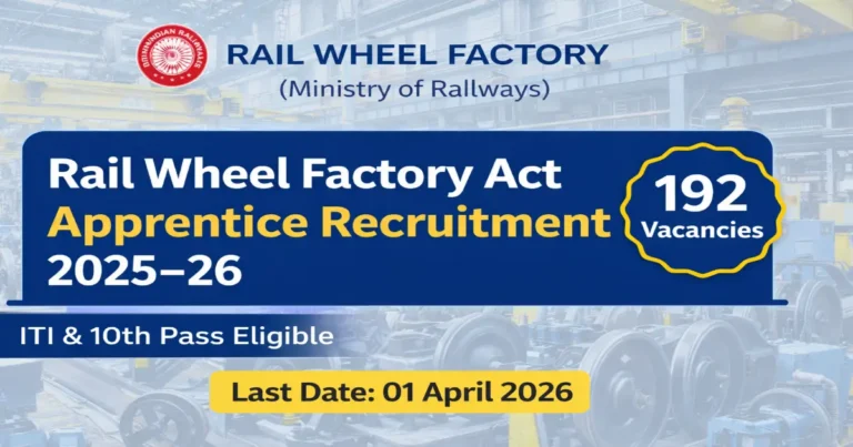 Rail Wheel Factory Act Apprentice Recruitment 2025–26 notification for 192 vacancies