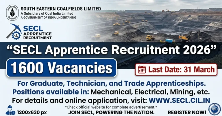 SECL Apprentice Recruitment 2026 1600 posts last date 31 March