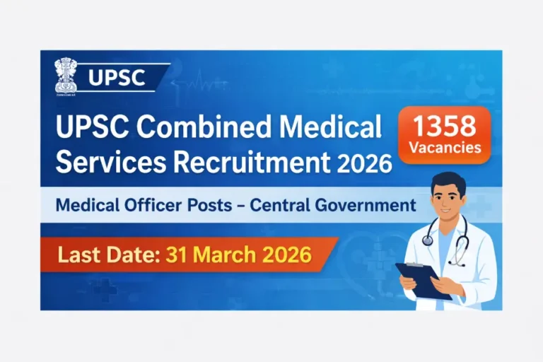 UPSC Combined Medical Services Recruitment 2026 apply online for 1358 medical officer posts