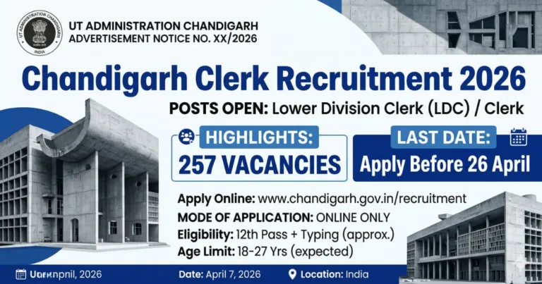 Chandigarh Clerk Recruitment 2026 257 vacancies apply online