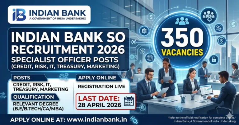 Indian Bank SO Recruitment 2026 350 vacancies last date