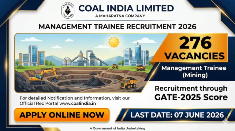 Coal India MT Recruitment 2026 Apply Online for 276 Mining Posts