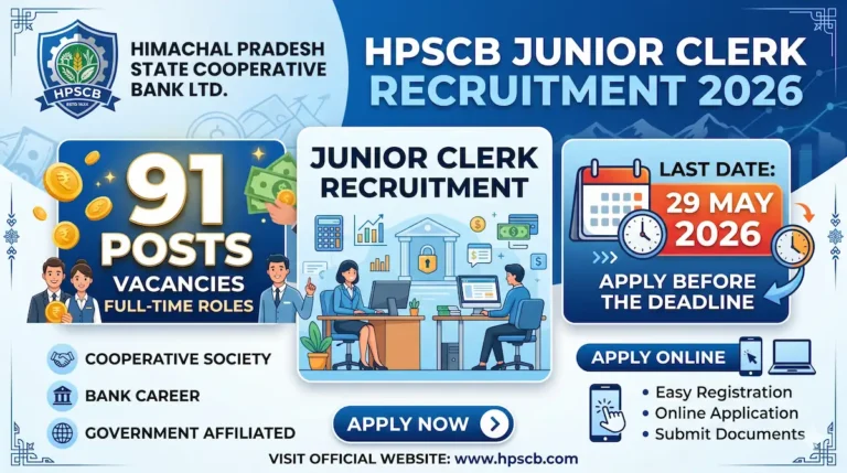 HPSCB Junior Clerk Recruitment 2026 notification for 91 posts