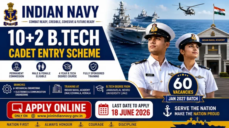 Indian Navy 10+2 B.Tech Recruitment 2026 notification for 60 vacancies