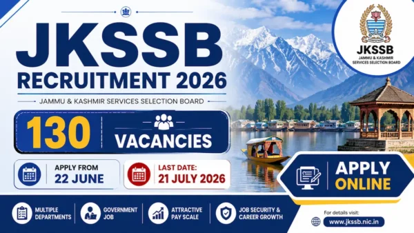JKSSB Recruitment 2026 notification for 130 vacancies in Jammu and Kashmir
