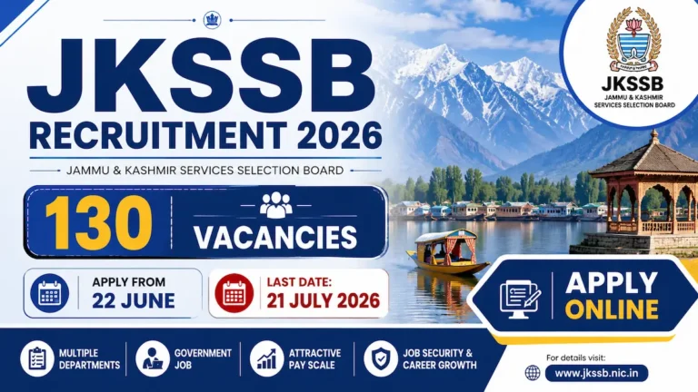 JKSSB Recruitment 2026 notification for 130 vacancies in Jammu and Kashmir