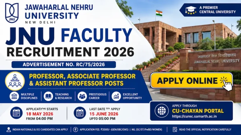 JNU Faculty Recruitment 2026 notification for Professor Associate Professor and Assistant Professor posts