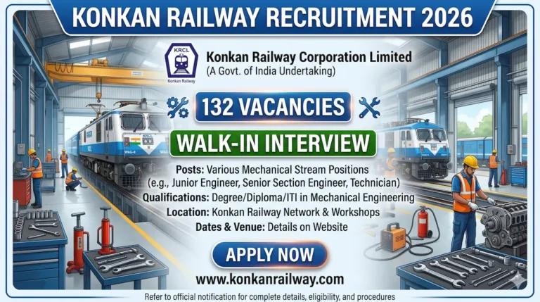 Konkan Railway Recruitment 2026 notification for 132 vacancies