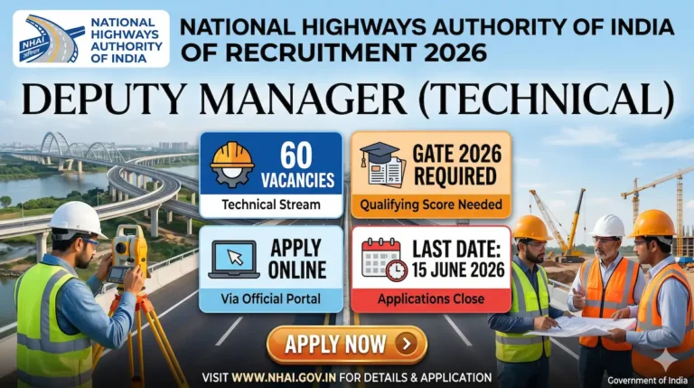 NHAI Deputy Manager Recruitment 2026 apply online for 60 technical posts