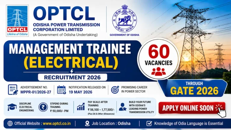 OPTCL Management Trainee Recruitment 2026 notification for 60 vacancies through GATE 2026