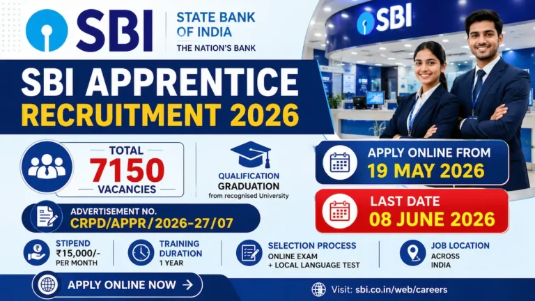 SBI Apprentice Recruitment 2026 notification apply online for 7150 vacancies