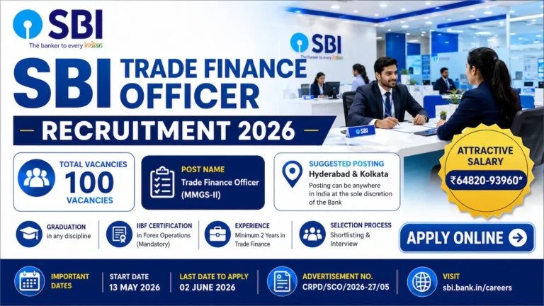 SBI SCO Recruitment 2026 notification for Trade Finance Officer vacancies